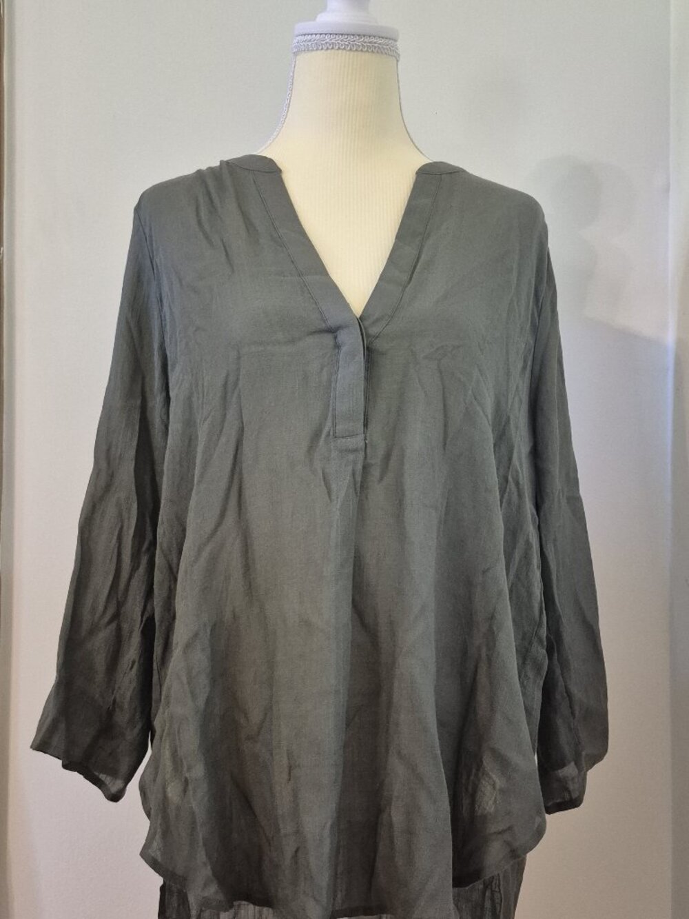 Lush Gauzy Lightweight Sheer L Top High-Low Hem Boho Coastal Lagenlook Beachy‎